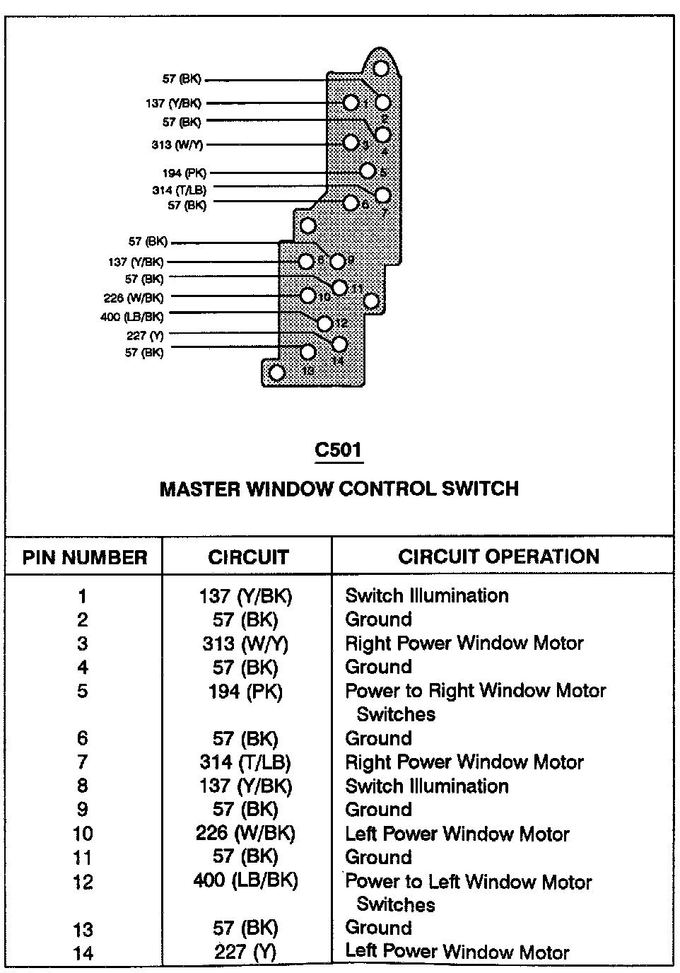 Factory diagram — Power Window Switch
