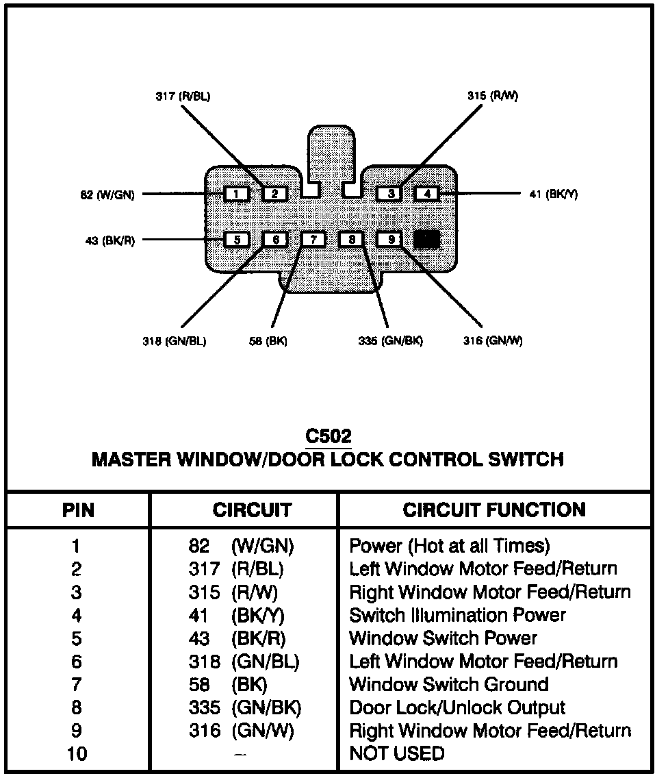 Factory diagram — Power Window Switch